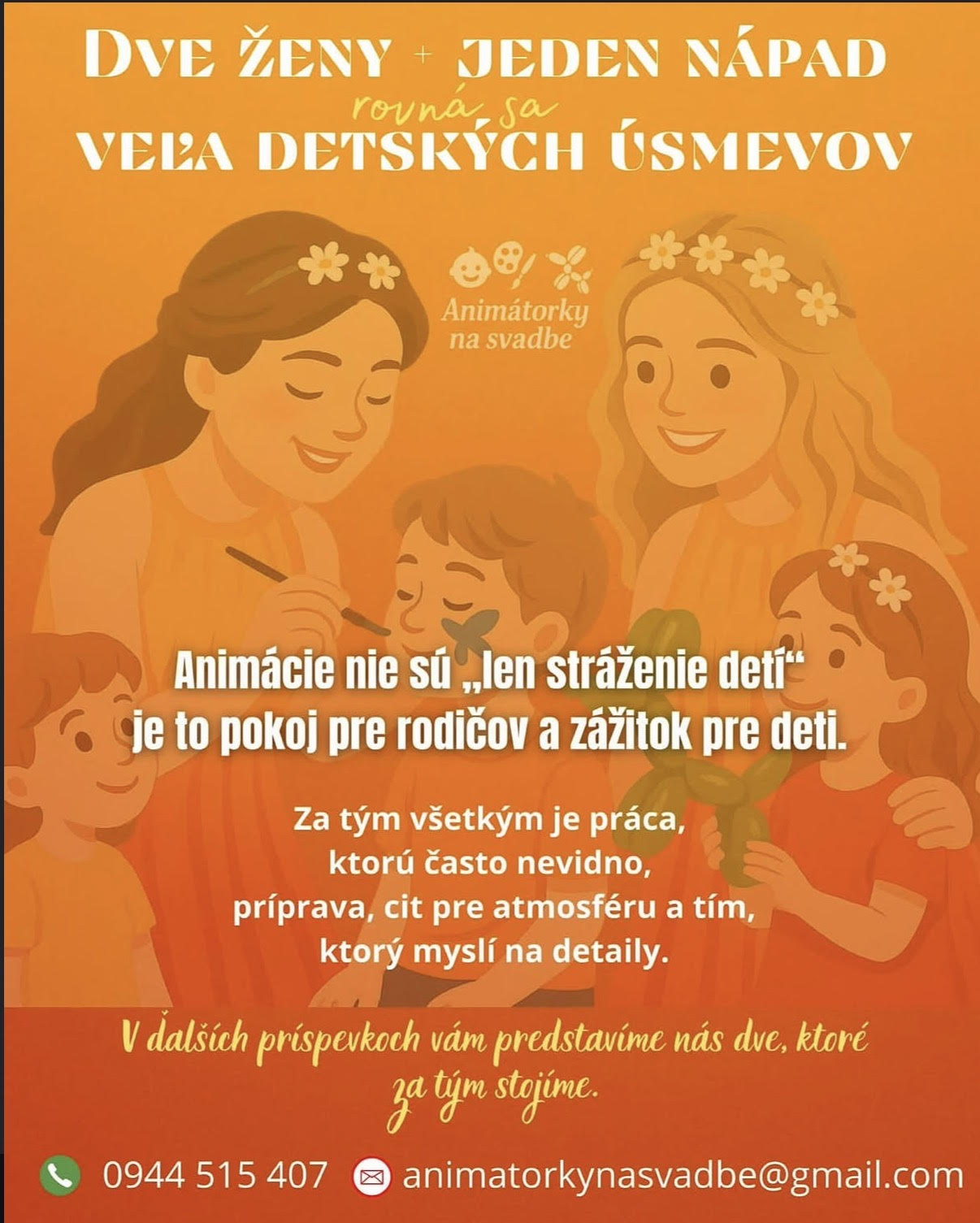 Animátorky na svadbe s deťmi - maľovanie na tvár a balónové zvieratká